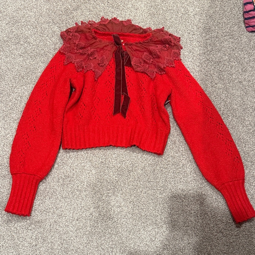 Free People Scarlet Sweater with Lace Detail